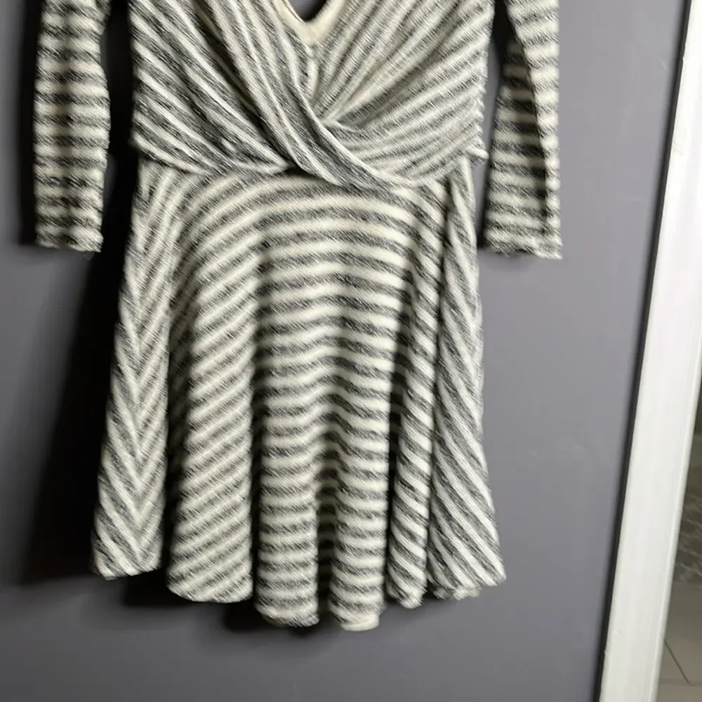 Free People Gray and White Striped Wrap Fit & Flare Dress Size XS